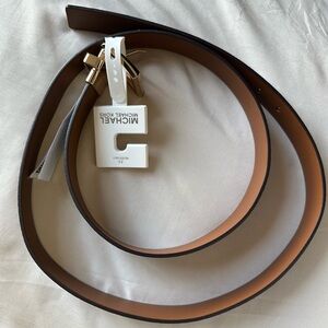 Michael Kors Black Leather Belt with Gold Buckle